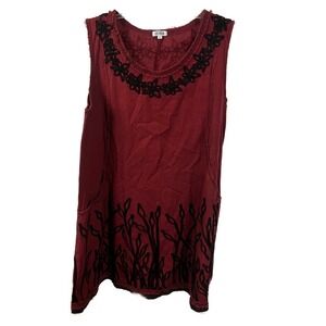 Cordelia Women's Sleeveless Maroon Dress with Black Floral Embroidery- Size S‎